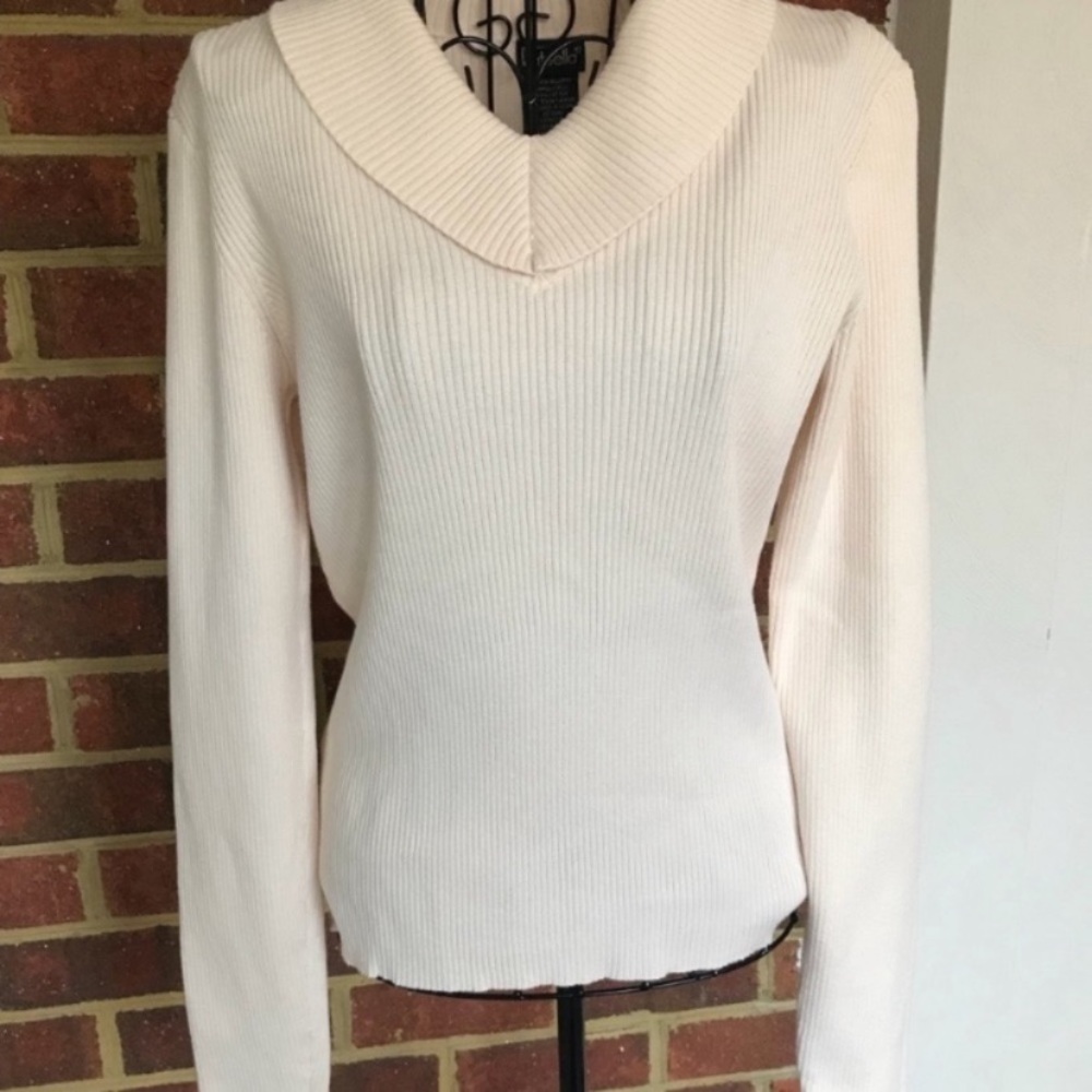Rafaella Long Sleeve Lift Yoke Ribbed Sweater Sz S